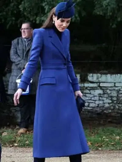 Christmas Day Service Kate Middleton Blue Trench Coat