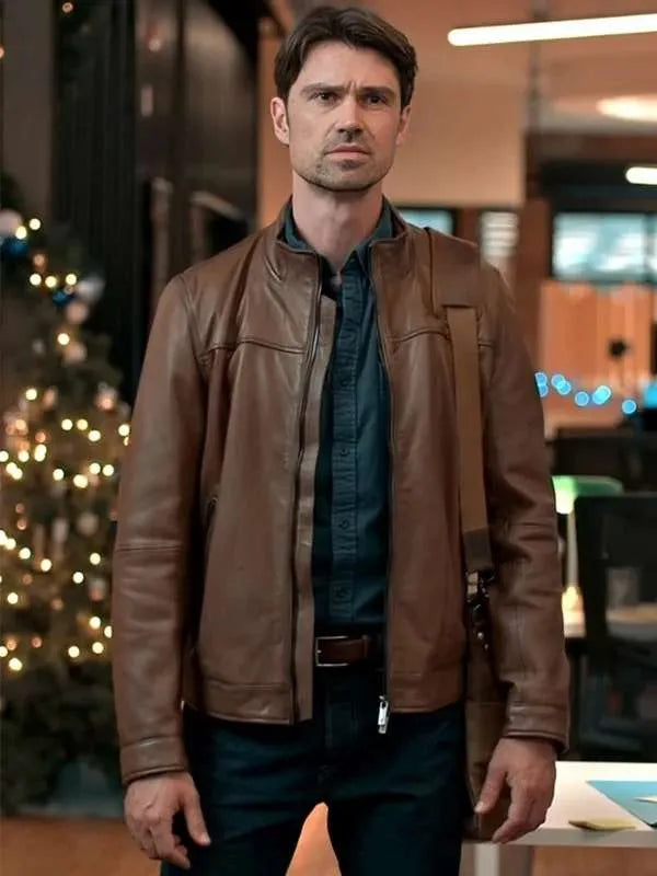 Corey Sevier The Christmas Charade 2024 Brown Leather Jacket