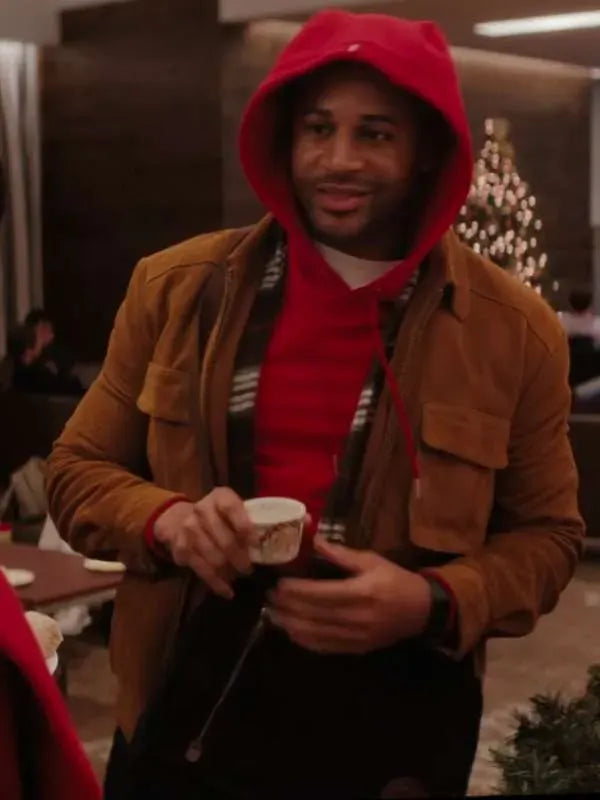 Devale Ellis Meet Me Next Christmas Brown Leather Jacket