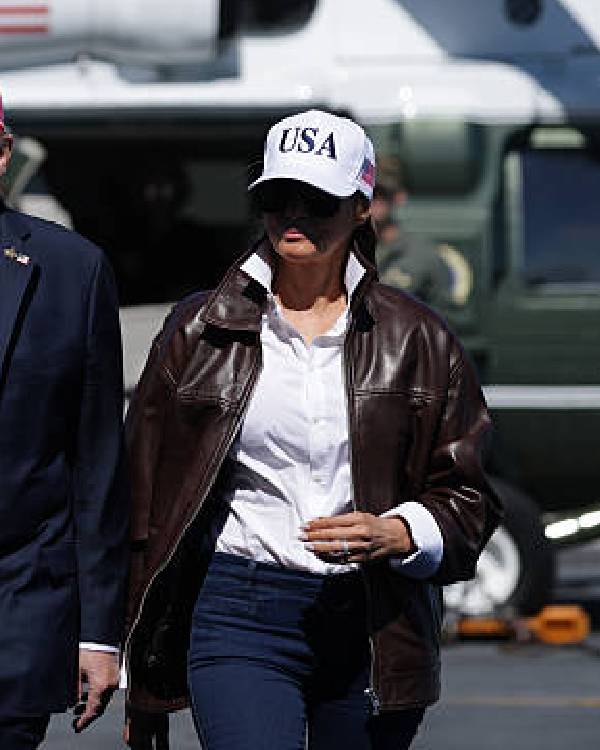 First Lady Melania Trump Brown Leather Jacket