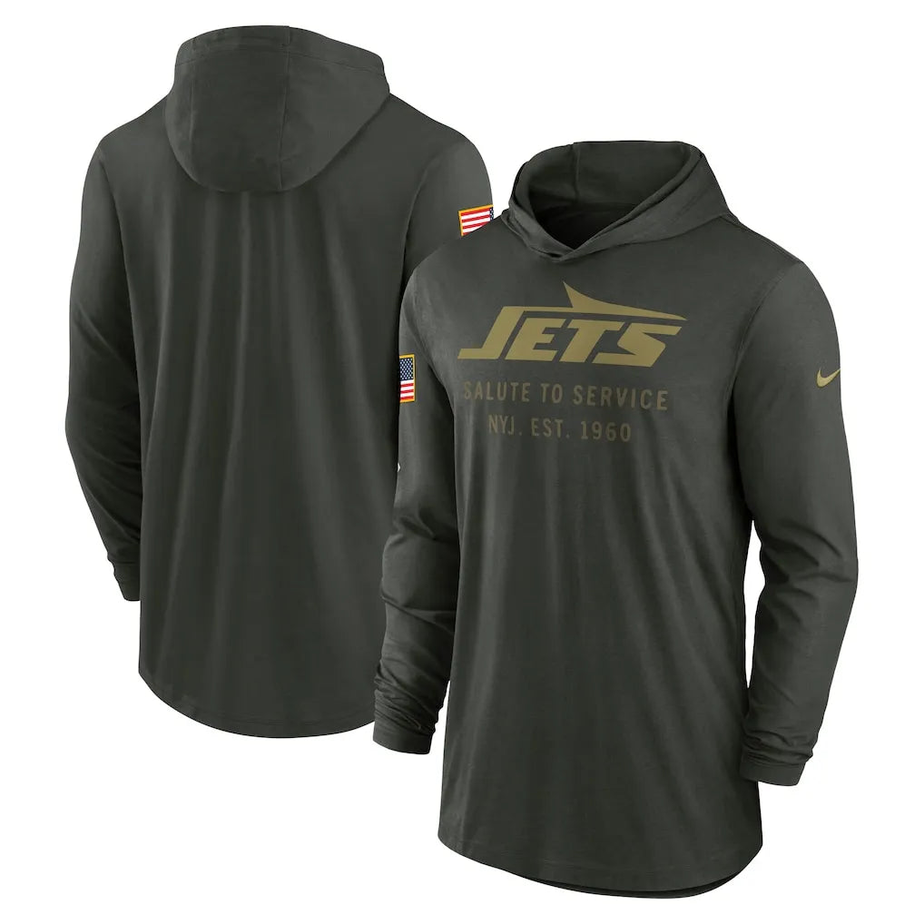 Men's New York Jets Nike Forest Green 2025 Salute to Service Sideline Dri-FIT Lightweight Hooded Pullover - Trendy Layer