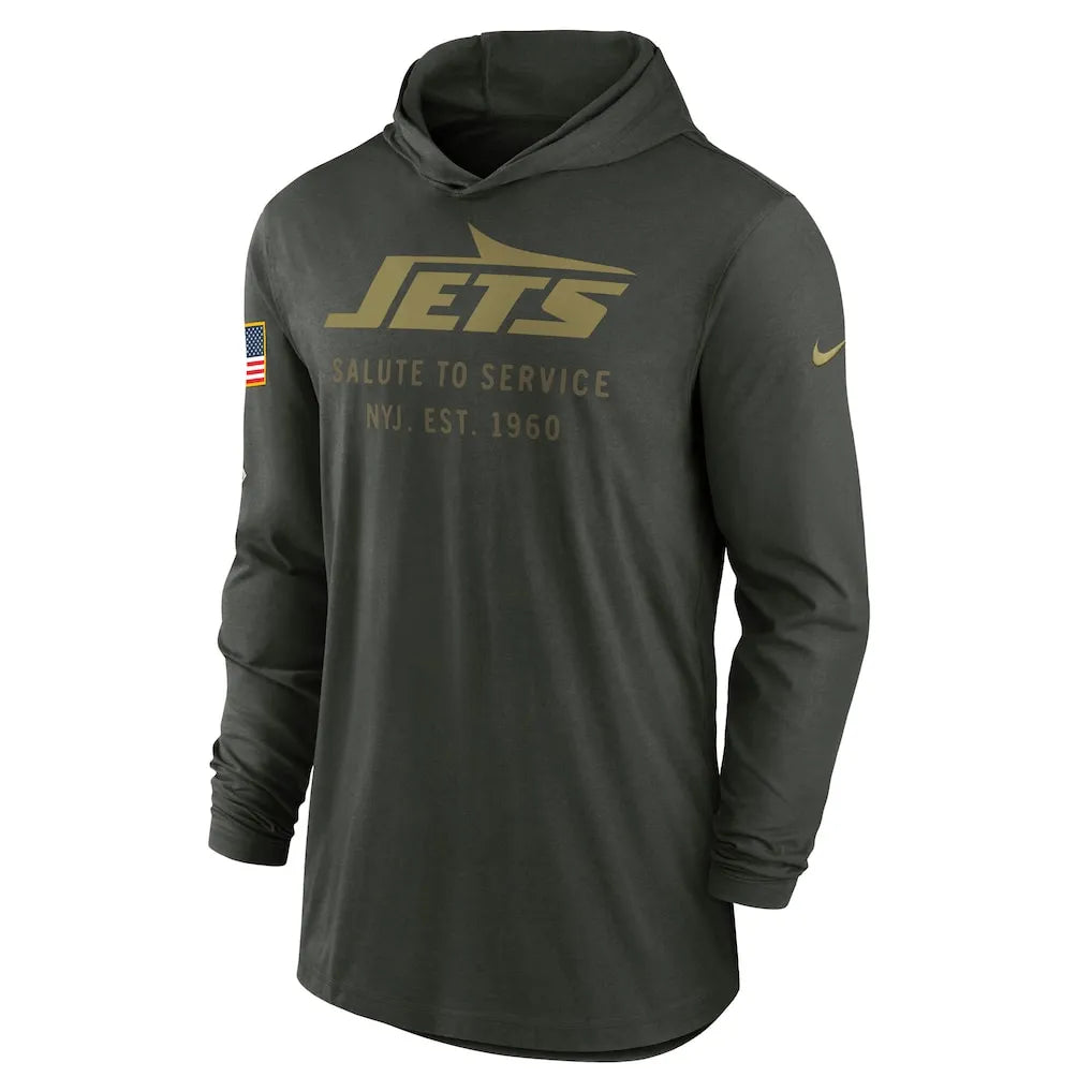 Men's New York Jets Nike Forest Green 2025 Salute to Service Sideline Dri-FIT Lightweight Hooded Pullover - Trendy Layer