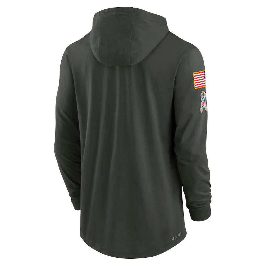 Men's New York Jets Nike Forest Green 2025 Salute to Service Sideline Dri-FIT Lightweight Hooded Pullover - Trendy Layer
